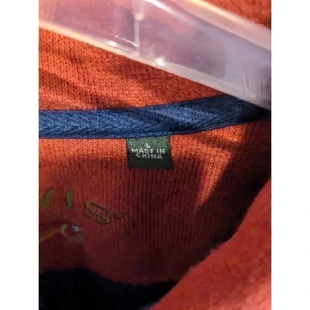 Orvis Mens 1/4 Button Pullover Casual Blue /Orange Sweatshirt‎ Sz L cotton